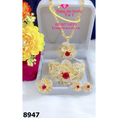 Bộ trang sức hoa xoáy đính đá màu mạ vàng 18k 8947